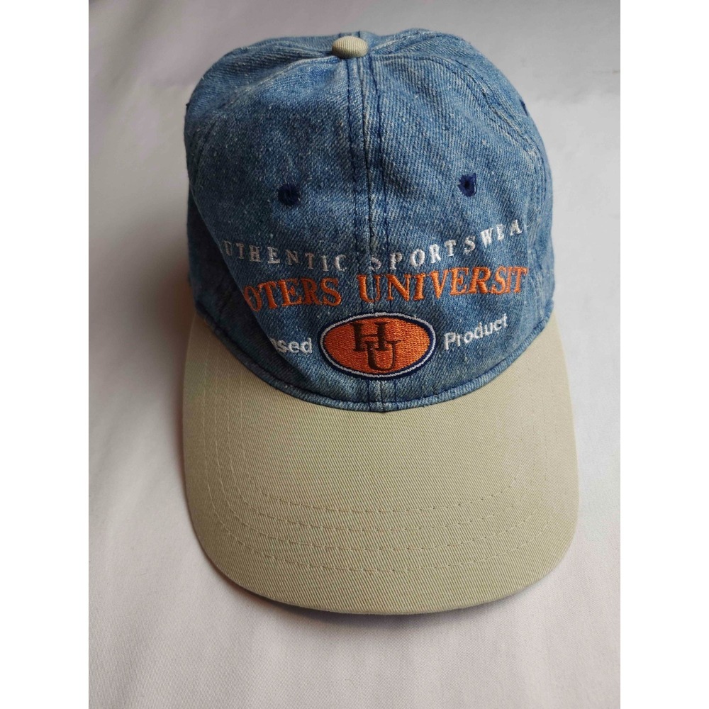 Vintage Kudzu Hooters University Hat Denim Baseball Cap Adjustable Strap Blue